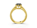 Yellow gold Fancy Black Heart Cut Diamond Engagement Ring with Milgrain Channel Set Band and Prong Setting_3