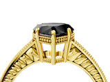 Yellow gold Fancy Black Heart Cut Diamond Engagement Ring with Milgrain Channel Set Band and Prong Setting_4