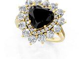 Yellow gold Fancy Black Heart Cut Diamond Floral Double Halo Engagement Ring with Prong Setting_25