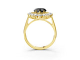 Yellow gold Fancy Black Heart Cut Diamond Floral Double Halo Engagement Ring with Prong Setting_27