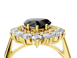 Yellow gold Fancy Black Heart Cut Diamond Floral Double Halo Engagement Ring with Prong Setting_28