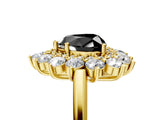 Yellow gold Fancy Black Heart Cut Diamond Floral Double Halo Engagement Ring with Prong Setting_29