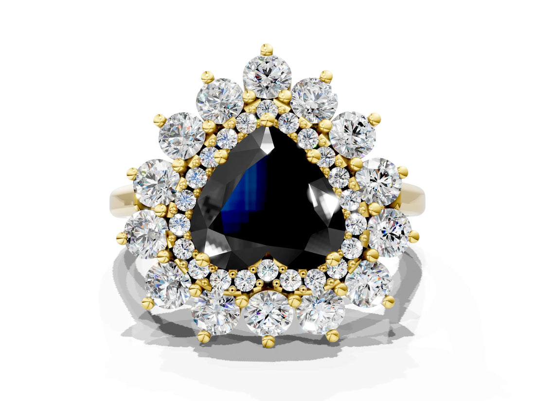 Yellow gold Fancy Black Heart Cut Diamond Floral Double Halo Engagement Ring with Prong Setting_60