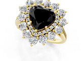 Yellow gold Fancy Black Heart Cut Diamond Floral Double Halo Engagement Ring with Prong Setting_61