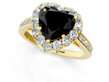 Yellow gold Fancy Black Heart Cut Diamond Floral Halo Ring with Pavé Band and Prong Setting_4