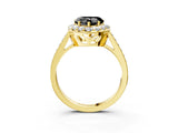 Yellow gold Fancy Black Heart Cut Diamond Floral Halo Ring with Pavé Band and Prong Setting_6