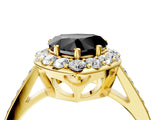 Yellow gold Fancy Black Heart Cut Diamond Floral Halo Ring with Pavé Band and Prong Setting_7