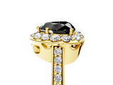 Yellow gold Fancy Black Heart Cut Diamond Floral Halo Ring with Pavé Band and Prong Setting_8