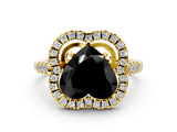 Yellow gold Fancy Black Heart Cut Diamond Floral Halo Split Shank Prong Setting Ring_12