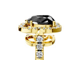 Yellow gold Fancy Black Heart Cut Diamond Floral Halo Split Shank Prong Setting Ring_17