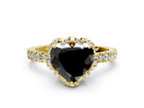 Yellow gold Fancy Black Heart Cut Diamond Halo Pave Band with Four-Prong Setting_3