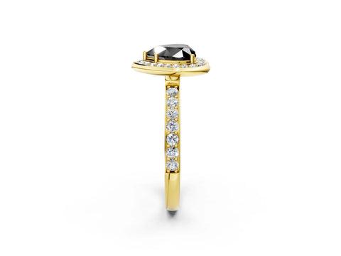 Yellow gold Fancy Black Heart Cut Diamond Halo Ring with Bezel Frame and Pavé Band_2