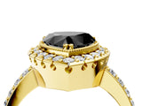 Yellow gold Fancy Black Heart Cut Diamond Halo Ring with Pavé Band and Prong Setting_4