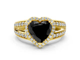 Yellow gold Fancy Black Heart Cut Diamond Halo Ring with Split Shank Pavé Band and Four-Prong Setting