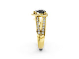Yellow gold Fancy Black Heart Cut Diamond Halo Ring with Split Shank Pavé Band and Four-Prong Setting_2