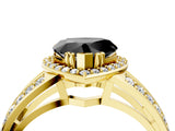 Yellow gold Fancy Black Heart Cut Diamond Halo Ring with Split Shank Pavé Band and Four-Prong Setting_4