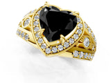 Yellow gold Fancy Black Heart Cut Diamond Halo Ring with Split Shank and Bezel Accents and Four-Prong Setting_1