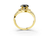 Yellow gold Fancy Black Heart Cut Diamond Halo Ring with Split Shank and Bezel Accents and Four-Prong Setting_3