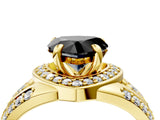 Yellow gold Fancy Black Heart Cut Diamond Halo Ring with Split Shank and Bezel Accents and Four-Prong Setting_4