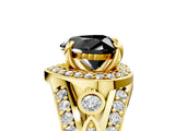 Yellow gold Fancy Black Heart Cut Diamond Halo Ring with Split Shank and Bezel Accents and Four-Prong Setting_5