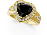 Yellow gold Fancy Black Heart Cut Diamond Halo Ring with Split Shank and Bezel Accents and Prong Setting_1