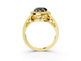Yellow gold Fancy Black Heart Cut Diamond Halo Ring with Split Shank and Bezel Accents and Prong Setting_3