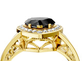 Yellow gold Fancy Black Heart Cut Diamond Halo Ring with Split Shank and Bezel Accents and Prong Setting_4