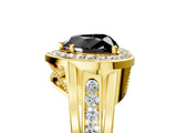 Yellow gold Fancy Black Heart Cut Diamond Halo Ring with Split Shank and Bezel Accents and Prong Setting_5