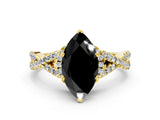 Yellow gold Fancy Black Heart Cut Diamond  Halo Twist Band Solitaire Prong Setting Ring_36