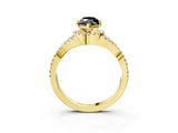Yellow gold Fancy Black Heart Cut Diamond  Halo Twist Band Solitaire Prong Setting Ring_39