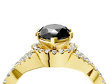 Yellow gold Fancy Black Heart Cut Diamond  Halo Twist Band Solitaire Prong Setting Ring_40