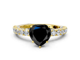 Yellow gold Fancy Black Heart Cut Diamond Pavé Band Solitaire Ring with Prong Setting_12
