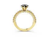 Yellow gold Fancy Black Heart Cut Diamond Pavé Band Solitaire Ring with Prong Setting_15