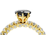 Yellow gold Fancy Black Heart Cut Diamond Pavé Band Solitaire Ring with Prong Setting_16