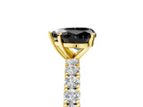 Yellow gold Fancy Black Heart Cut Diamond Pavé Band Solitaire Ring with Prong Setting_17