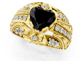 Yellow gold Fancy Black Heart Cut Diamond Pave Art Deco Split Shank Ring with Four-Prong Setting_1