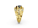 Yellow gold Fancy Black Heart Cut Diamond Pave Art Deco Split Shank Ring with Four-Prong Setting_2