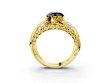 Yellow gold Fancy Black Heart Cut Diamond Pave Art Deco Split Shank Ring with Four-Prong Setting_3