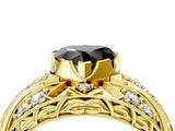 Yellow gold Fancy Black Heart Cut Diamond Pave Art Deco Split Shank Ring with Four-Prong Setting_4