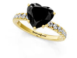 Yellow gold Fancy Black Heart Cut Diamond Pave Band Solitaire Ring with Four-Prong Setting_13