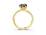 Yellow gold Fancy Black Heart Cut Diamond Pave Band Solitaire Ring with Four-Prong Setting_15