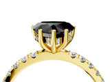 Yellow gold Fancy Black Heart Cut Diamond Pave Band Solitaire Ring with Four-Prong Setting_16