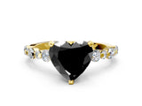 Yellow gold Fancy Black Heart Cut Diamond Prong Set Engagement Ring with Pave Band