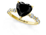 Yellow gold Fancy Black Heart Cut Diamond Prong Set Engagement Ring with Pave Band_1