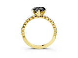 Yellow gold Fancy Black Heart Cut Diamond Prong Set Engagement Ring with Pave Band_3