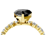 Yellow gold Fancy Black Heart Cut Diamond Prong Set Engagement Ring with Pave Band_4