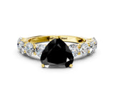 Yellow gold Fancy Black Heart Cut Diamond Prong Setting with Side Stones on a Pave Band