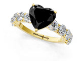Yellow gold Fancy Black Heart Cut Diamond Prong Setting with Side Stones on a Pave Band_1