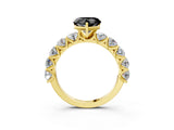 Yellow gold Fancy Black Heart Cut Diamond Prong Setting with Side Stones on a Pave Band_3