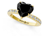 Yellow gold Fancy Black Heart Cut Diamond Ring with Pavé Band and Four-Prong Setting_1